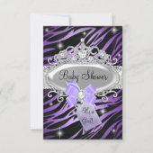 Invitation Purple Zebra Print & Princess Tiara Baby shower (Devant)