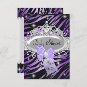 Invitation Purple Zebra Print & Princess Tiara Baby shower