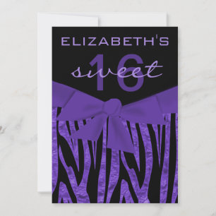 Invitation Purple Zebra Print Sweet 16 Anniversaire Invitatio