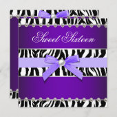 Invitation Purple Zebra Sweet 16 Anniversaire (Devant / Derrière)