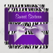 Invitation Purple Zebra Sweet 16 Anniversaire (Devant / Derrière)
