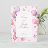 Invitation Purples roses | Balloons Étoiles Fille de fête d'a (Debout devant)