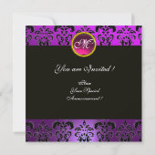 Invitation PURPRE FUCHSIA NOIR DAMAS MONOGRAMME, améthyste ro (Dos)