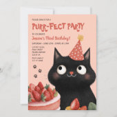 Invitation Purr-fect Chat noir mignonne fête d'anniversaire d (Devant)