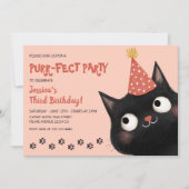 Invitation Purr-fect Chat noir rose pour enfants fête d'anniv (Devant)