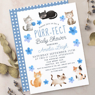 Invitation Purr-fect Cute Cats Floral Boy Baby shower