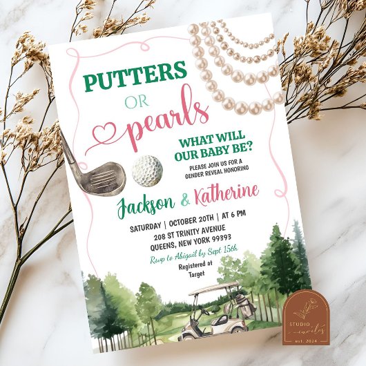Invitation Putters or Pearls Golf Baby Genre Reveal
