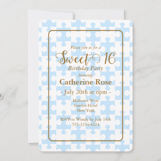 Invitation Puzzle blanc or doux À damiers doux 16 (Devant)