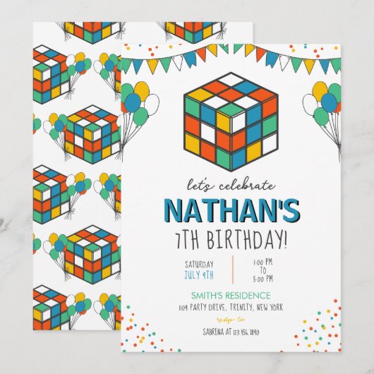 Invitation Puzzle Cube Anniversaire (Devant / Derrière)