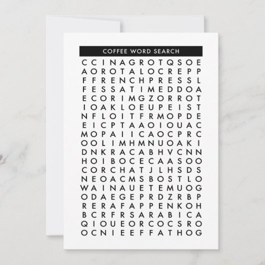 Invitation puzzle de recherche de mot de café (Devant)