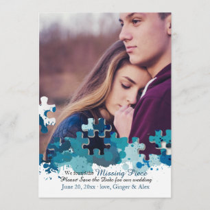 Invitation Puzzle Pièces Photo Enregistrer la date Annonce