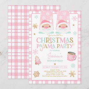 Invitation Pyjama de Noël rose et or fête d'anniversaire