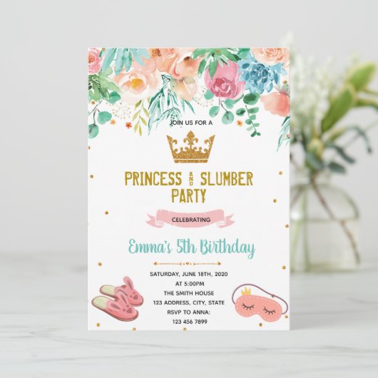 Invitation Pyjama de Princesse (Debout devant)