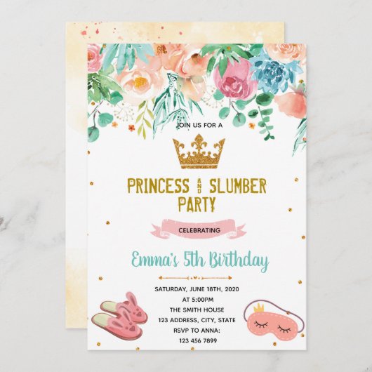 Invitation Pyjama de Princesse (Devant / Derrière)