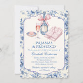 Invitation Pyjama et Prosecco Nœud Rose Mariage (Devant)