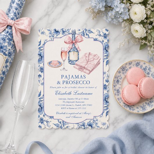 Invitation Pyjama et Prosecco Nœud Rose Mariage