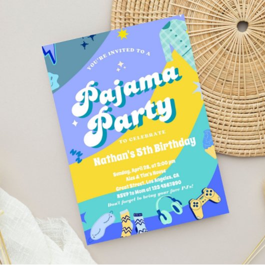 Invitation Pyjama Party de jeu pour garçons Soirée pyjama