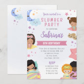 Invitation Pyjama Party Filles Oreillers  (Devant / Derrière)
