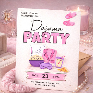 Invitation Pyjama Party Rose Mignonne pour Filles Soirée Pyja