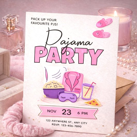 Invitation Pyjama Party Rose Mignonne pour Filles Soirée Pyja