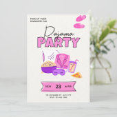 Invitation Pyjama Party Rose Mignonne pour Filles Soirée Pyja (Debout devant)