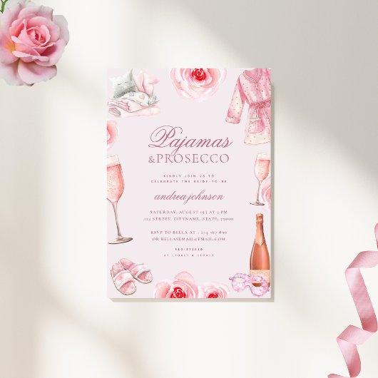 Invitation Pyjama Rose Pâle & Prosecco Pj's Enterrement de Vi