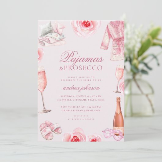 Invitation Pyjama Rose Poudré & Prosecco Pj's Enterrement de (Debout devant)
