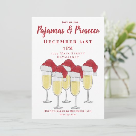 Invitation Pyjamas & Procuco Fête de Noël Filles Nuit (Debout devant)
