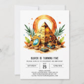 Invitation Pyramides Boho en or égyptien Anniversaire (Devant)