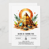 Invitation Pyramides Boho en or égyptien Anniversaire (Devant / Derrière)
