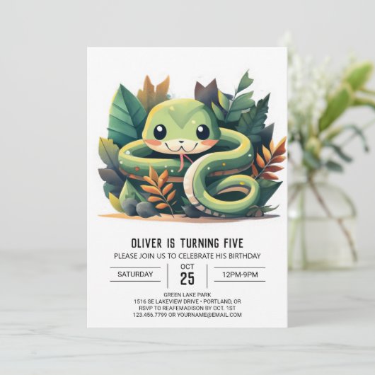 Invitation Python Wonderland Snake Anniversaire (Debout devant)