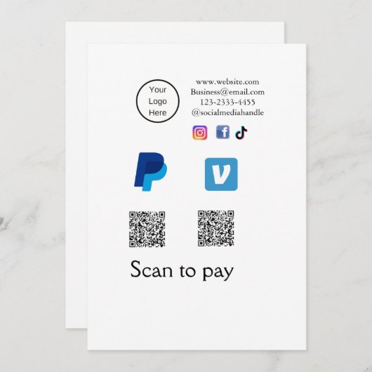 Invitation Q R code PayPal venmo scanner payer ajouter médias (Devant / Derrière)