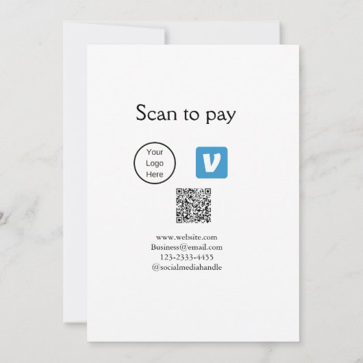 Invitation Q R code venmo scanner pour payer ajouter le logo (Dos)