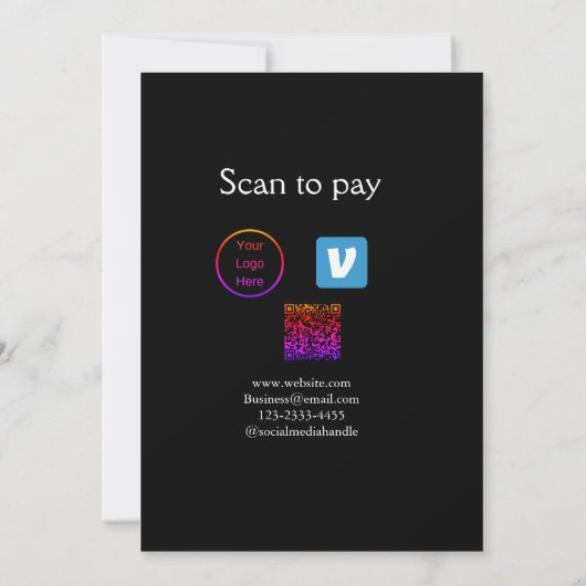 Invitation Q R code venmo scanner pour payer ajouter le logo (Dos)