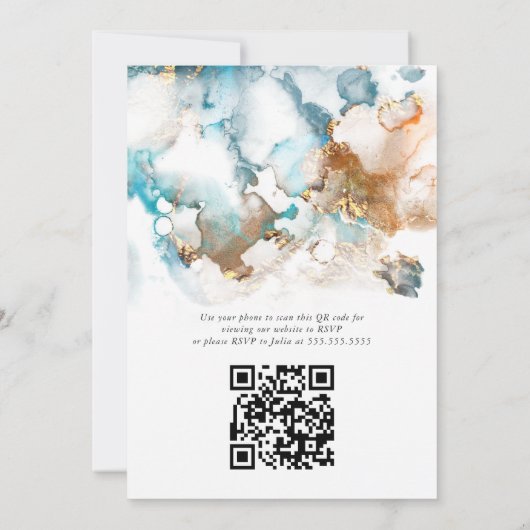 Invitation QR Anniversaire Abstrait d'alcool marbré Encre (Dos)