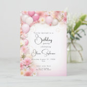 Invitation QR Anniversaire Ballons et marguerites roses (Debout devant)