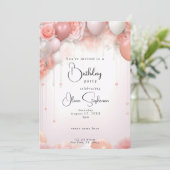 Invitation QR Anniversaire Corail Floral et Ballons (Debout devant)