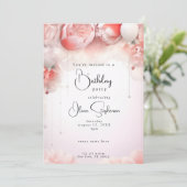 Invitation QR Anniversaire Corail Floral Peonies (Debout devant)