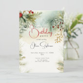 Invitation QR Anniversaire d'hiver Aquarelle Botanique (Debout devant)