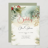 Invitation QR Anniversaire d'hiver Aquarelle Botanique (Devant / Derrière)