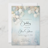 Invitation QR Anniversaire Festif Bleu et blanc Ballons flora (Devant)