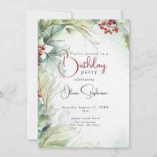 Invitation QR Anniversaire Houx et Baies d'Hiver