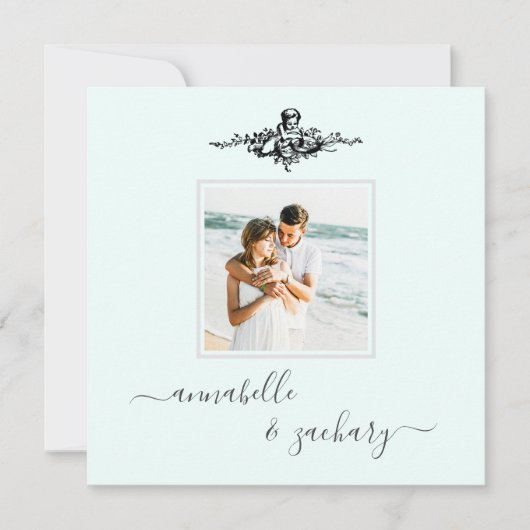 Invitation *~* QR Aqua Cherub Rings PHOTO AR6 RSVP Mariage (Devant)