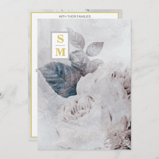 Invitation *~ QR AR26 Initiales Rose blanche RSVP Mariage rus (Devant / Derrière)