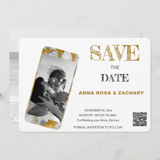 Invitation *~* QR AR6 Photo MARIAGE ENREGISTRER LA DATE télép (Devant / Derrière)