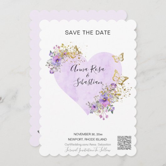Invitation *~* QR Beurre coeur AR6 MARIAGE ENREGISTRER LA DAT (Devant / Derrière)