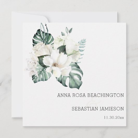 Invitation *~* QR blanc + RSVP Bouquets floraux AR15 Mariage (Devant)