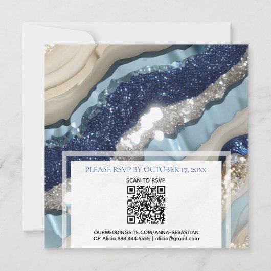 Invitation *~* QR BLUE IVORY SILVER Agate RSVP AR66 Mariage (Dos)