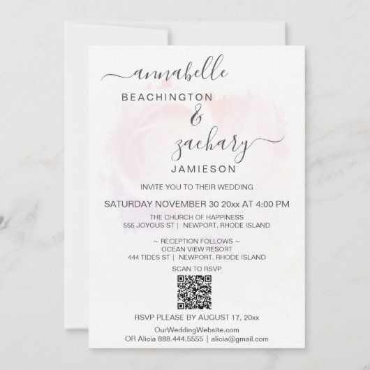 Invitation *~* QR Blush Rose RSVP AR8 Classy Mariage (Dos)