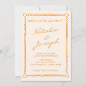 Invitation QR Code à la main Pinstripes écrits Mariage blanc (Devant)